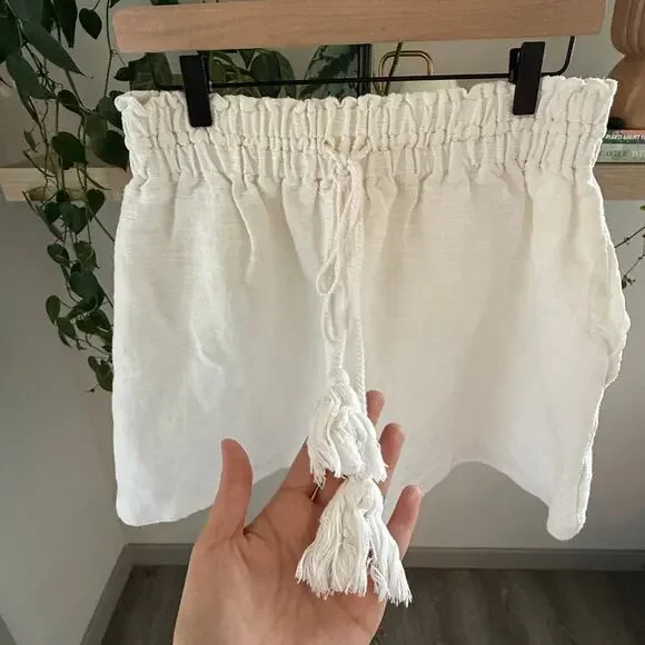 Apiece Apart Linen Blend Drawstring Skirt Cream 8 Summer Chic Resort Boho